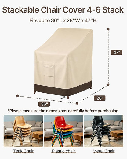 Vailge Stackable Patio Chair Cover,100% Waterproof Outdoor Chair Cover, Heavy Duty Lawn Patio Furniture Covers,Fits for 4-6 Stackable Dining Chairs,36"Lx28"Wx47"H,Beige&Brown