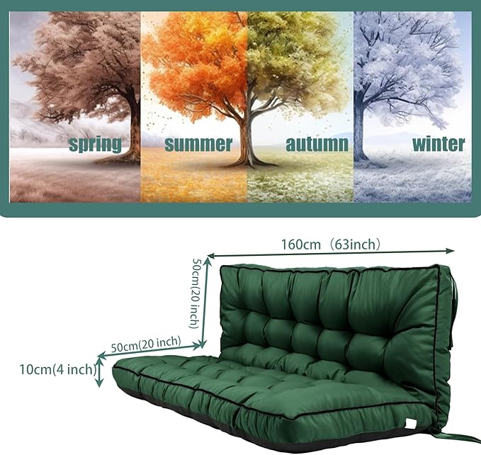 Replacement Cushions for Swing, Swing Cushions 3 Seater Replacement, Waterproof Thicken Washable Pad Cushion for Outdoor Indoor Furniture Swing Patio (Dark Green, 40x63 inch)