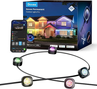 Govee Permanent Outdoor Lights Pro, 100ft with 60 RGBIC LED Lights for Daily and Accent Lighting, 75 Scene Modes for Outdoor Decor, IP67 Waterproof, Works with Alexa, Google Assistant, Matter, Black