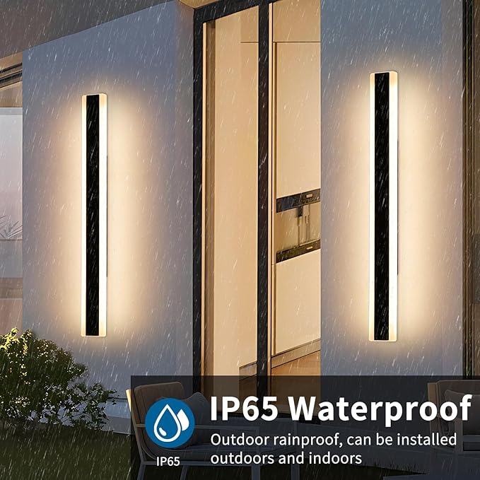 2 Pack 47.2inch Modern Outdoor Wall Light Fixture, IP65 Waterproof Outside LED Wall Sconce, 3 Color 3000K/4500K/6000K, 42W, Black Exterior Garage Lighting for House, Patio, Garden, Porch