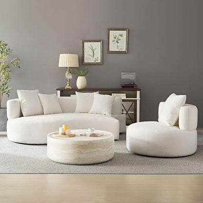 kevinplus Round Faux Stone Coffee Table Side End Table Set of 2 for Living Room, Modern Contemporary Circle Drum Style, Fiberglass Material, No Assembly (Mars Texture, 2-Pcs)