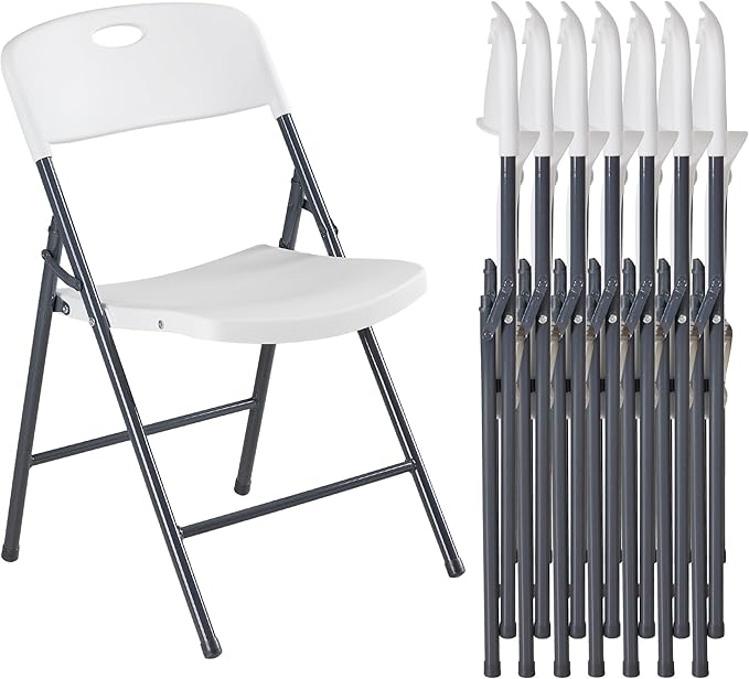 DUMOS 8 Pack Folding Chairs Heavy Duty - Plastic Stackable Portable Dining Chairs Set, Wedding, Party, Patio, Garden, for Indoor Outdoor, for Home and Office, Conference, White
