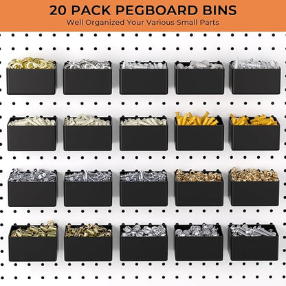 INCLY 320PCS Pegboard Accessories Organizer Kit, Peg Board Hooks Assortment with 20PCS Bins for Organizing Various Tools, Fit 1/8 or 1/4 inch Pegboard for Garage Wall Hanging & Storage