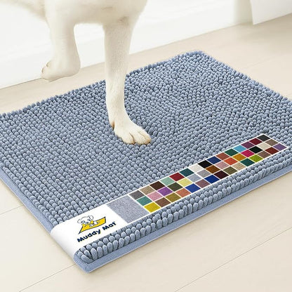 Muddy Mat® | Super Water Absorbent Door Mat Indoor, Microfiber Quick Dry Chenille Entryway Rug, Slip Resistant Front Door Mat, Indoor Mats for Entryway, Machine Washable Pet Rug, Baby Blue 3ft x 3ft