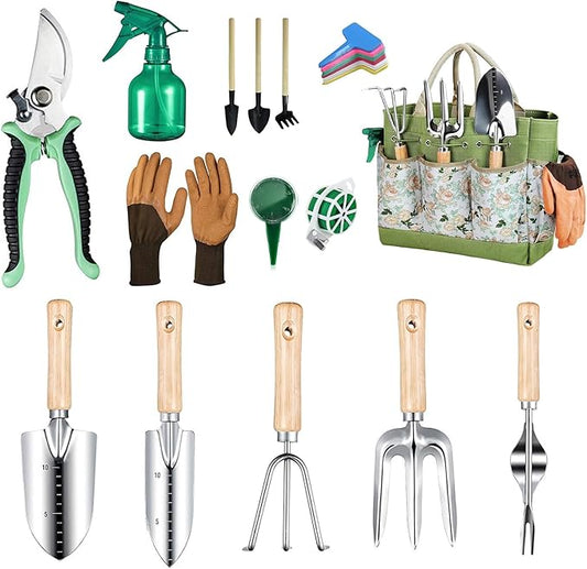 Gardening Tools 12-Piece, Durable Heavy Duty Garden Tool Set Stainless Steel, Garden Hand Tools with Tote Bag, Non Slip Handles, Gardening Ideal Gifts for Women and Men