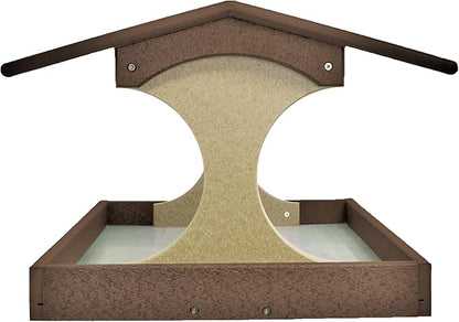 DutchCrafters Amish USA Made Poly Extra Large Fly Through Bird Feeder Post Mount for 4" x 4", Covered Bird Feeder Open Platform Seed Tray for Outdoor, Outside, Garden, Yard (Tudor Brown & Weatherwood)