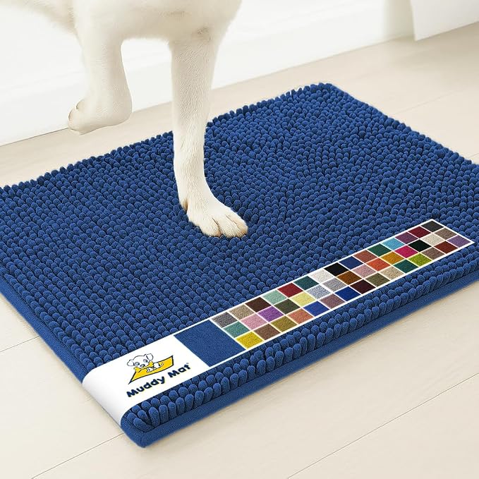 Muddy Mat® | Super Water Absorbent Door Mat Indoor, Microfiber Quick Dry Chenille Entryway Rug, Slip Resistant Front Door Mat, Indoor Mats for Entryway, Machine Washable Pet Rug, Navy Blue 30" x 48"