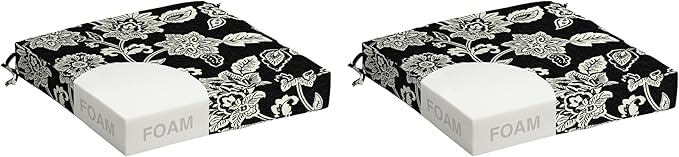 Arden Foam Outdoor Seat Cushions (2-Pack), 19 x 19, Premium High-Density Foam, Never Flattens, Weather-Proof for Outdoor Chairs Ashland Black Jacobean