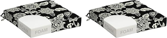 Arden Foam Outdoor Seat Cushions (2-Pack), 19 x 19, Premium High-Density Foam, Never Flattens, Weather-Proof for Outdoor Chairs Ashland Black Jacobean