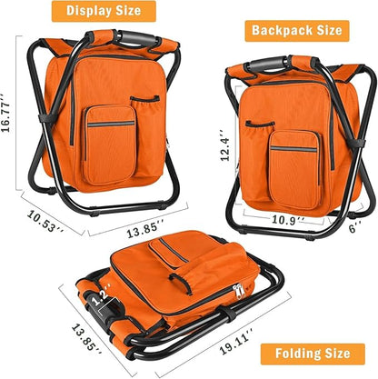 Kikerike Backpack Stool Cooler Chair Heavy Duty 300 LBS Max Load Portable Lightweight Stool Backpack Folding Fishing Cooler Seat for Camping Hunting Fishing - Orange