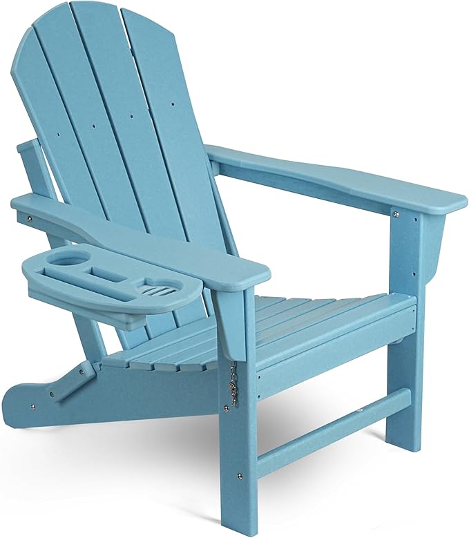 Adirondack Chair, HDPE Folding Adirondack Chair with Multifunctional Cup Holder, Weather Resistant Fire Pit Chair for porches, patios, patios, poolsides, Decks.