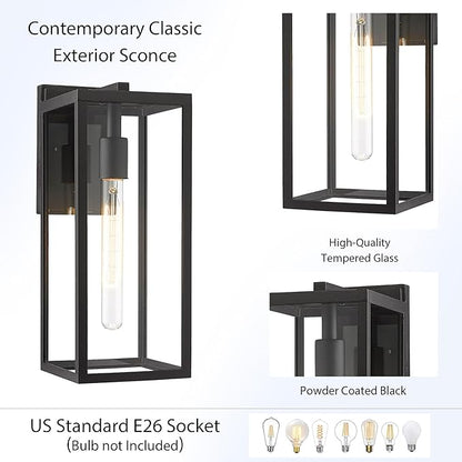 Bestshared Outdoor Wall Sconce Lights,Exterior Wall Lighting Fixtures with Clear Glass, Anti-Rust Modern Black Outside Lantern Lamp for House Front Porch Doorway Patio (Black, 15"-2 Pack)