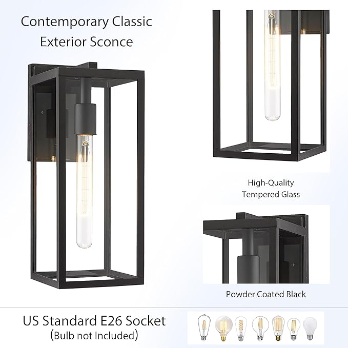 Bestshared Outdoor Wall Sconce Lights,Exterior Wall Lighting Fixtures with Clear Glass, Anti-Rust Modern Black Outside Lantern Lamp for House Front Porch Doorway Patio (Black, 15"-4 Pack)