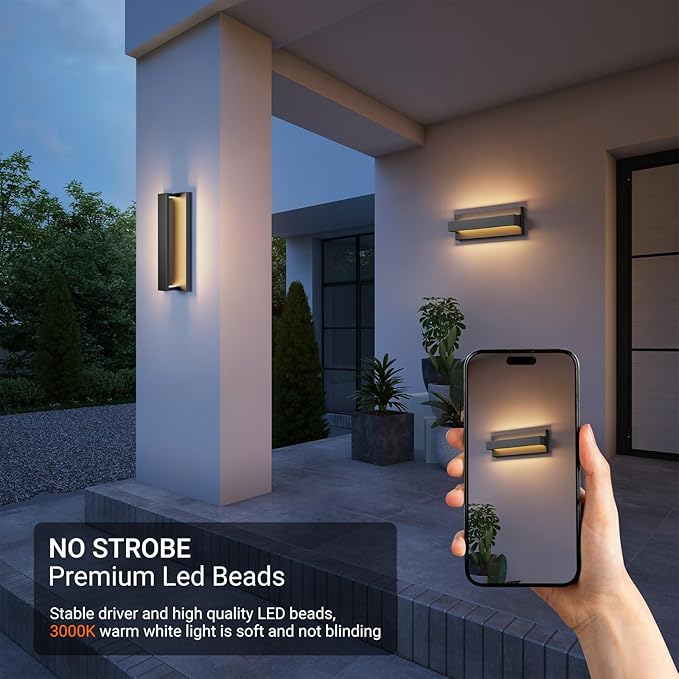 15.7 Inches Outdoor Modern Led Wall Light,16W 3000K Porch & Patio Light,IP65 Waterproof Aluminum Hardwired Sconces for House Exterior Garage Yard Corridor Garden(Black,1 Pack)