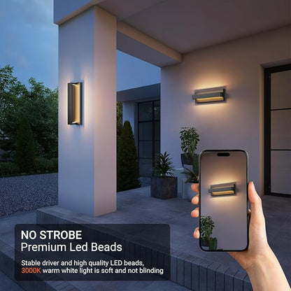 15.7 Inches Outdoor Modern Led Wall Light,16W 3000K Porch & Patio Light,IP65 Waterproof Aluminum Hardwired Sconces for House Exterior Garage Yard Corridor Garden(Black,1 Pack)