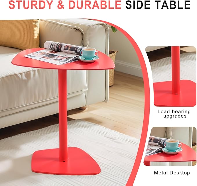 C Table End Tray Metal Sofa Side Accent Coffee, Waterproof and Anti-Rust Outdoor&Indoor Snack Table (Model B, Red)