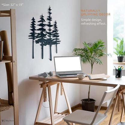 Pine Tree Metal Wall Mounted Art, Large Black Rustic Pine Forest Scene, Handcrafted Metal Home Decor with Static Powder Coating, Indoor/Outdoor Home, Living Room, Farmhouse, Garden, Bedroom Decor, Wall Hanging Sign (18 x 11 inches)
