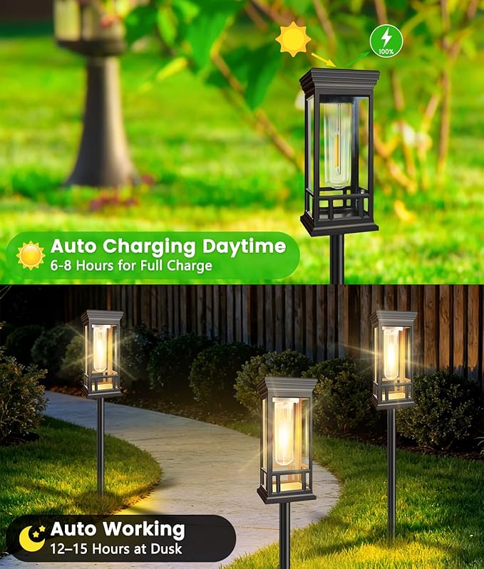 2 Pack Solar Pathway Lights Outdoor, Taller Bright Solar Path Lights Waterproof, Auto On/Off Solar Powered Garden Lights for Outside Landscape Path Yard Walkway Lawn Driveway Patio Lighting Decor