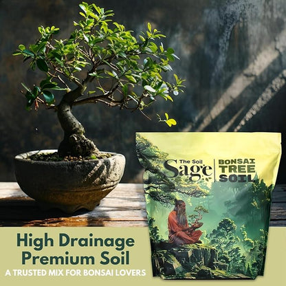 The Soil Sage 5qts/5l Premium Bonsai Mix - U.S.A. Made Ready to Use - Akadama, Pumice, Lava Rock, Fine Pine Bark - Large Bag for All Bonsai Tree - High Drainage Potting, Repotting (Bonsai Soil / 5 QT)