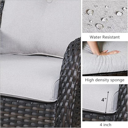 HUMMUH Patio Furniture Set 7 Pieces Wicker Outdoor Sectional Sofa with Swivel Rocker Chairs,Coffee Side Table,Outdoor Ottomans for Patio
