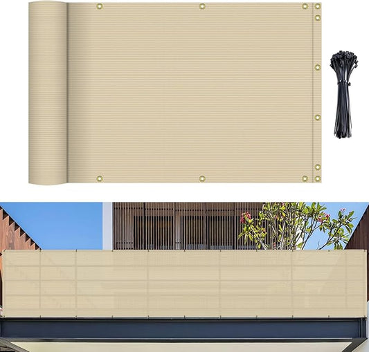 3' x 50' Balcony Privacy Screen Apartment Deck Railing Fence Lattice Panels for Outside, UV Block Shade Cloth with Grommets, Mesh Fencing Cover for Patio Backyard Porch, Yellowish Beige