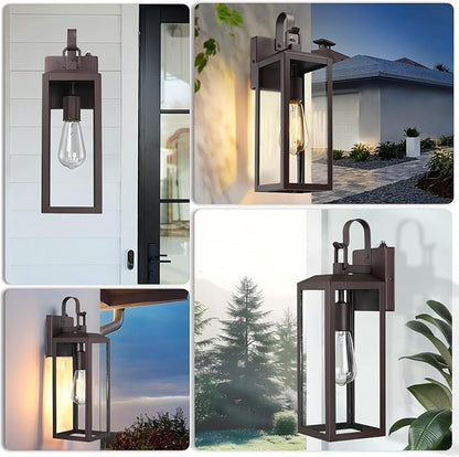 16'' Large Dusk to Dawn Outdoor Lighting 2 Packs, Modern Outdoor Lanterns for Porch, Waterproof Exterior Light Fixture Wall Sconces Lamps, Outside Lights for House Patio, Garage, Farmhouse, Brown