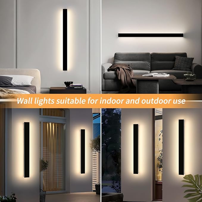 Mikeru 39inch Outdoor Wall Light Fixtures, 10%-100% Dimmable Black Exterior Wall Sconces, 3000k-6000k Acrylic Invisible Long led Wall Light for Porch Modern Wall Mount Lighting for House