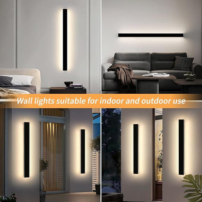 Mikeru 39inch Outdoor Wall Light Fixtures, 10%-100% Dimmable Black Exterior Wall Sconces, 3000k-6000k Acrylic Invisible Long led Wall Light for Porch Modern Wall Mount Lighting for House