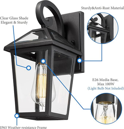 Outdoor Light Fixtures Wall Mount, Waterproof Exterior Wall Lanterns with Glass, Outside Wall Sconces, Front Porch Lights for House Garage Doorway Patio (Small, 2Pack)