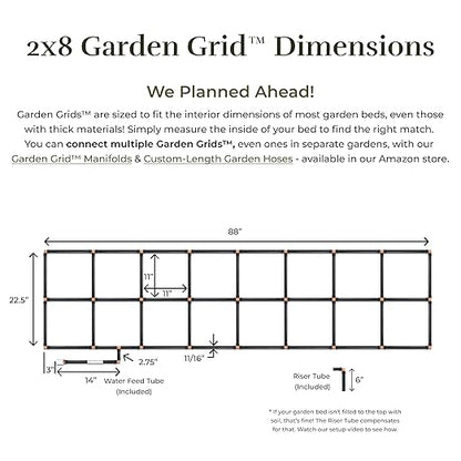 Garden Grid Watering System - 2x8 Standard | Preassembled Garden Watering System for Raised Garden Beds | 1-Min Setup, USA-Made, Lasts 5-10x Longer Than Drip & Soaker | 22.5"x88"