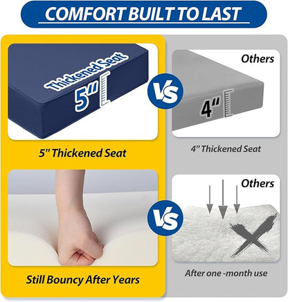 AAAAAcessories Outdoor Seat Cushions for Chairs, Fade-Resistant, Waterproof Patio Furniture Replacement Cushions, 25.5" x 25.5" x 5" + 25.5" x 19", Navy Blue