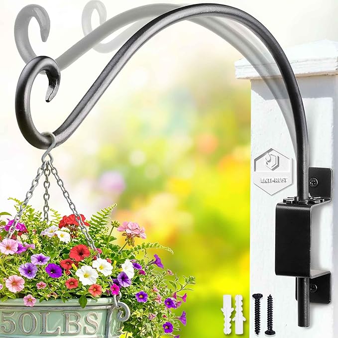 Qiang Ni Plant Hanger Outdoor: 12 Inch 50LBS Bird Feeder Bracket for Garden Patio Decor - Swivel Adjustable Wall Mount Plant Hook for Hanging Flower Baskets