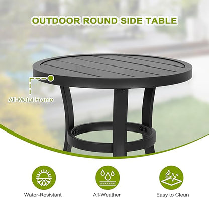 NUU GARDEN 3 Pieces Outdoor Bistro Set, 2 Patio Chairs with 20" Round Patio Table, Textilene Chairs and Iron Side Outdoor Table for Patio, Deck, Garden, Gray and Black