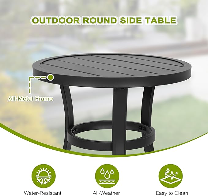 NUU GARDEN 3 Piece Outdoor Bistro Set Patio Set Bistro Table Set Rustproof Patio Table and Chairs with Umbrella Hole for Backyard, Balcony, Front Porch, Black