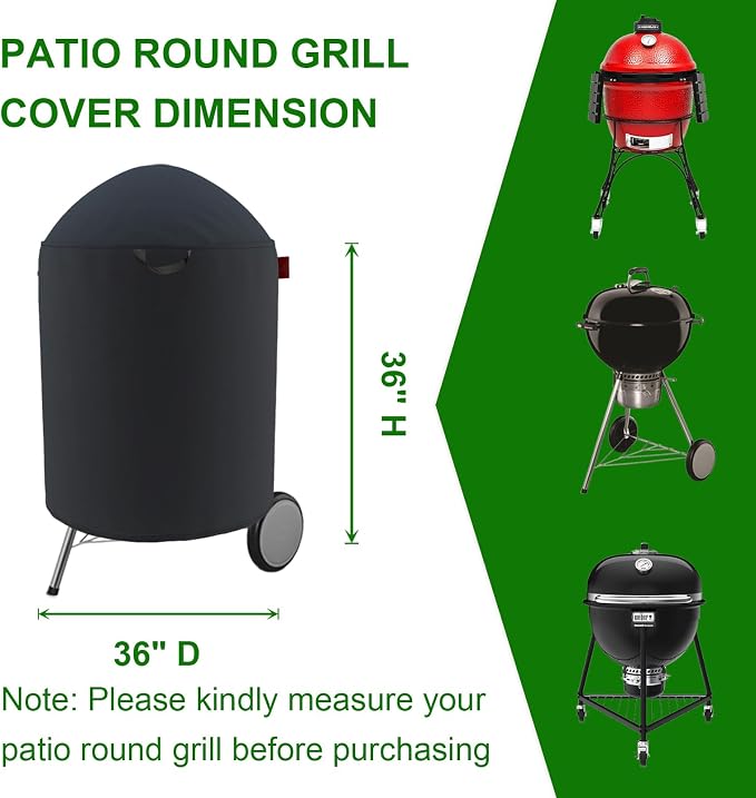 Large Grill Cover Suitable for Weber Master Touch Charcoal Grill 26",Weber Summit Kamado E6 Charcoal Grill, Kamado Joe Classic Joe I Premium 18" Grill Model KJ23RH,Storage Bag Included 36"D