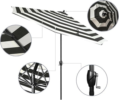 California Umbrella 9' Rd Aluminum Patio Umbrella, Crank Lift, Auto Tilt, Black Finish, Sunbrella Cabana Classic