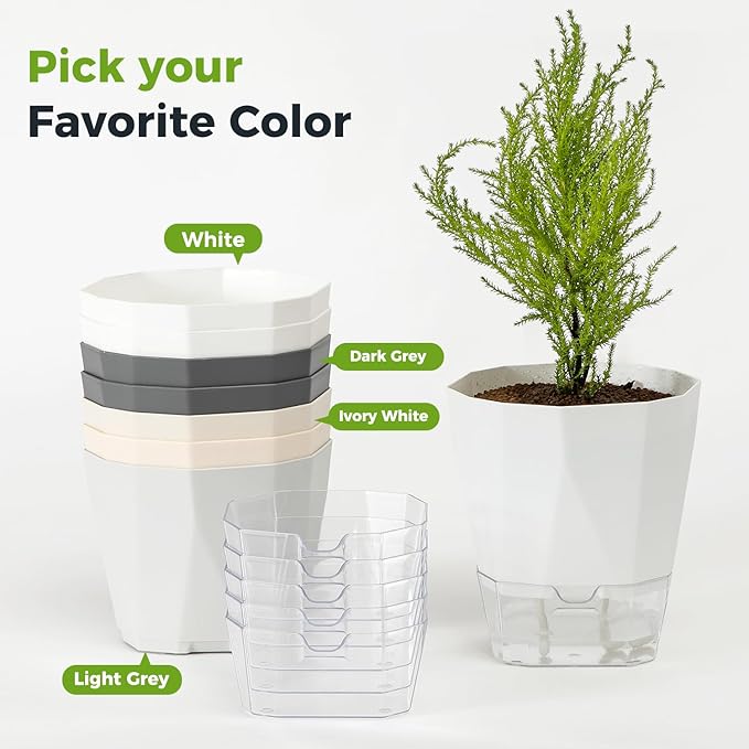 4 Pack Self Watering Pots for Indoor Plants, 10 Inches Self Watering Planters African Violet Pots Clear Pots for Herb Orchid Flower Houseplant, Dark Grey