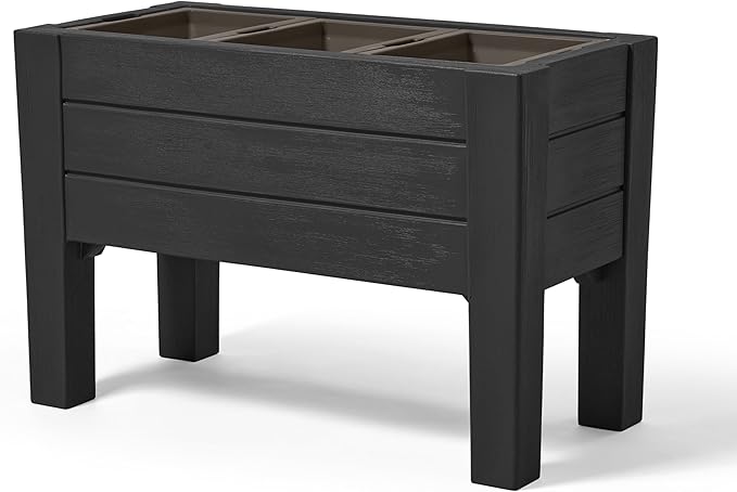 Step2 Lakewood Raised Planter Box™, Large Planter for Outdoor Plants, Gardening and Flower Pot for Patio or Porch, Easy Drainage, Durable Plastic, Black