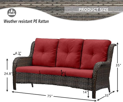 HUMMUH 6 Pieces Patio Furniture Set Wicker Patio Chairs Set of 2 with Sofa Ottomans Side Table Outdoor Furniture Conversation Set for Yard,Garden,Porch