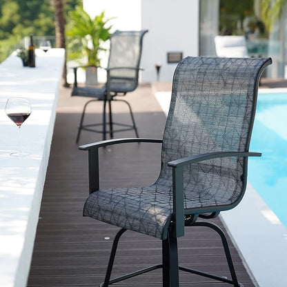 Grand patio Outdoor Swivel Bar Stools with Armrests Backs, 24" Height Patio Chairs for Porch Deck, Set of 4, Outdoor Sling Fabric (Black&Grey Plaid, 4PC)