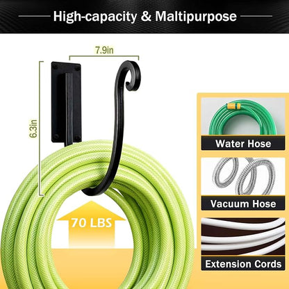 Hose Holders Wall Mount （Metal/8-Inch） Heavy-Duty Garden Hose Hangers Outdoor, Hand-Forged Hose Racks Mount, 2PCs