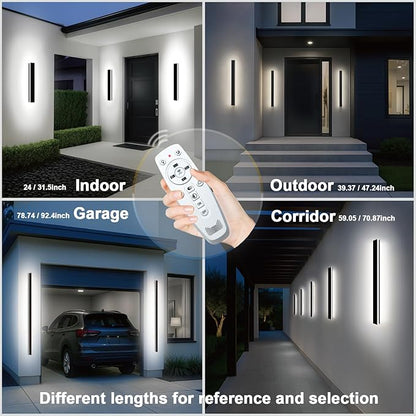 59 Inch Outdoor Wall Lights, 3000K-6000K Led Long Modern Wall Sconce, Ip65 Waterproof 3CCT Color Selectable Porch Lights with Remote Control Lighting Fixture for Porch Garden Garage