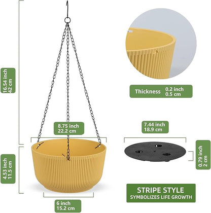 Dexceder 8.75 Inch Self Watering Hanging Planters Indoor Outdoor, Thickened Hanging Basket Flower Plant Pot (2 Pack, Yellow)