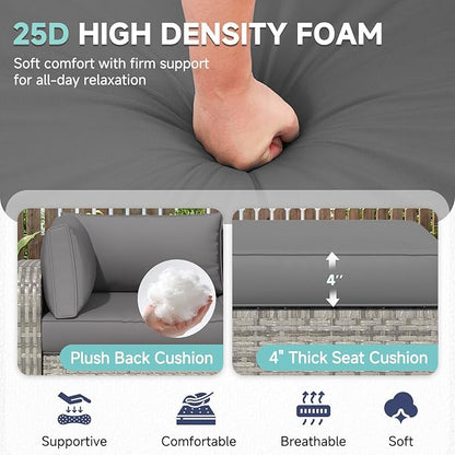 HOMREST Outdoor Sectional Cushions Set of 9, Waterproof Patio Furniture Cushions for 4-Seat Rattan Wicker Sofa, Deep Seat Couch Cushions with Non-Slip Bottom & Machine Washable Covers,Gray