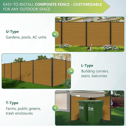 Mondaria Privacy Fence for Outside, 6Ft(W) Outdoor Privacy Panels with 7.6Ft In-ground Post, Wood Plastic Composite Fencing for Patio, Backyard, Garden and Swimming Pool (Yellow Teak with 1 Post)