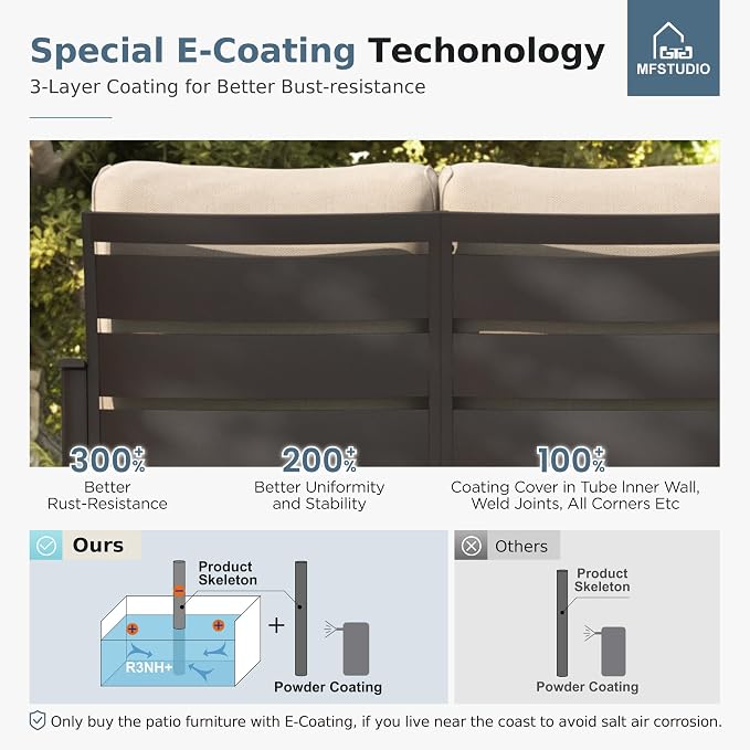 MFSTUDIO 5 Pieces Patio Conversation Sets,Outdoor Metal Furniture Sofas with 1 x 3-Seat Sofa, 2 x Rocking Chairs,2 x Ottoman,Wrought Iron Frame with Beige Cushion for Patio Courtyard Balcony