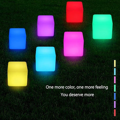 LED Mood Cube Light, Waterproof Rechargeable LED Bedside Table Lamp,Night Light with 16 Color Change and 4 Flash Modes,Suits for Outdoor Indoor Decoration (15x15x15cm)