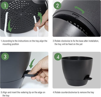 UOUZ 12inch 2Pack Large Self Watering Planters, Plastic Plant Pots with 60oZ Removable Deep Reservoir and Multi Mesh Drainage Holes for Indoor Outdoor Garden Plants and Flowers, Black
