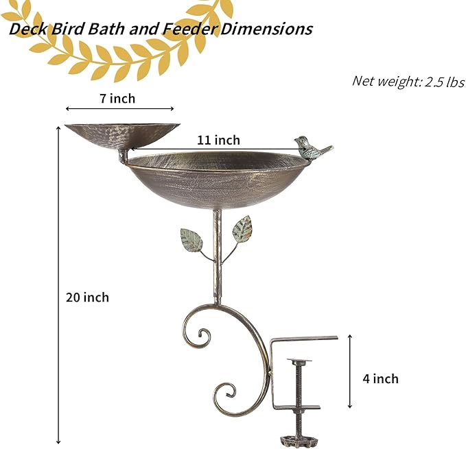 2 in 1 Bird Feeders for Outdoors and Bird Baths, Bird Bath for Deck Railing and Outdoor Bird Feeder, Balcony Bird Feeder and Deck Mounted Bird Bath with Heavy Duty Clamp for Garden Porch Backyard