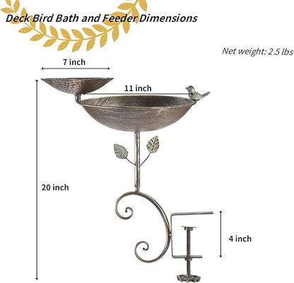 2 in 1 Bird Feeders for Outdoors and Bird Baths, Bird Bath for Deck Railing and Outdoor Bird Feeder, Balcony Bird Feeder and Deck Mounted Bird Bath with Heavy Duty Clamp for Garden Porch Backyard